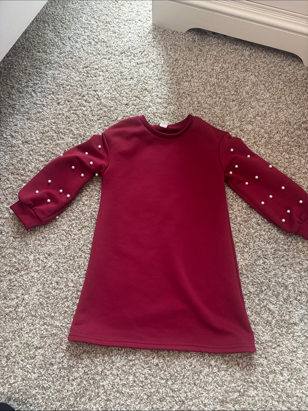 Girls' Burgundy Pearl-Accent Long Sleeve Dress size 6y
